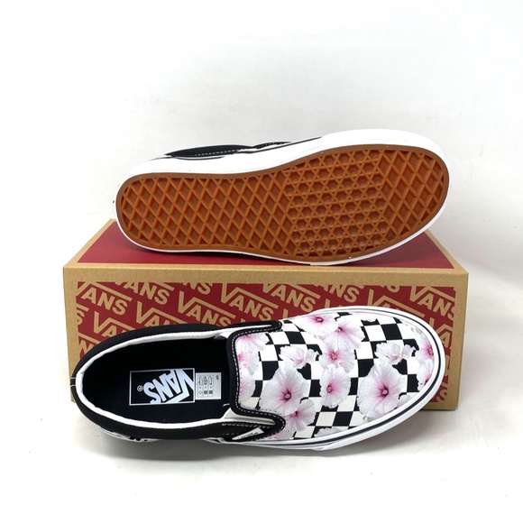 VANS Classic Slip On Shoes Hibiscus Check Black Canvas Sneaker Women VN0A5JLXBM8 - Picture 3 of 11